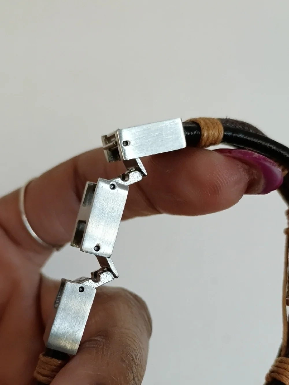 Brown Leather Bracelet with Stainless Steel Accent
